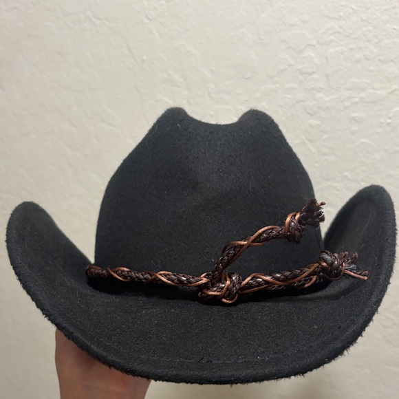 Black Western Hat with Brown Braided Band and Eye Accent - Picture 2 of 3